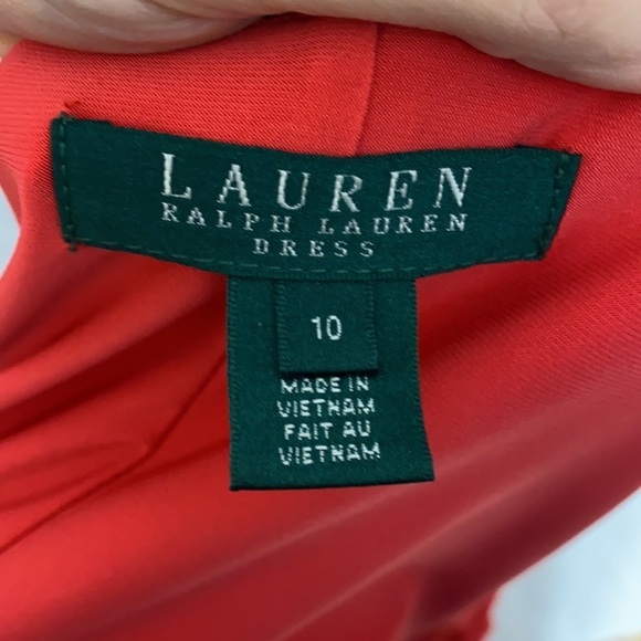 Lauren Ralph Lauren coral knit body con dress w/ front draping & side ruching 10 - Picture 4 of 5